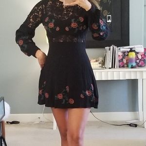 Black, long sleeve mini dress
